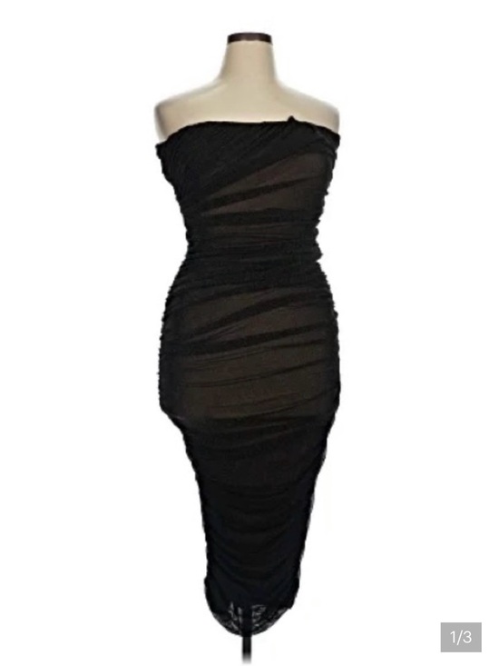 JLUXLABEL Dresses & Skirts - JLUXLABEL Strapless Black Ruched Bodycon Midi Dress